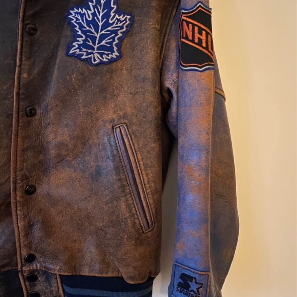 Vintage patina leather Starter NHL Varsity Jacket - Picture 7 of 9